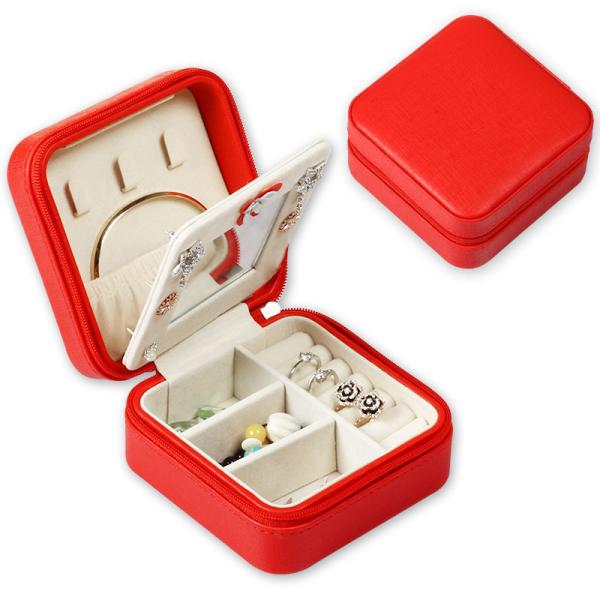 10x10x5cm High quality PU Leather Red Travel Jewelry Case with holiday gift wrap for girl