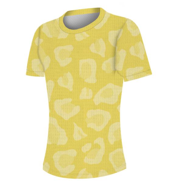 100% Polyester Women Running Tee , Leopard Stripes Circle Neck T Shirt