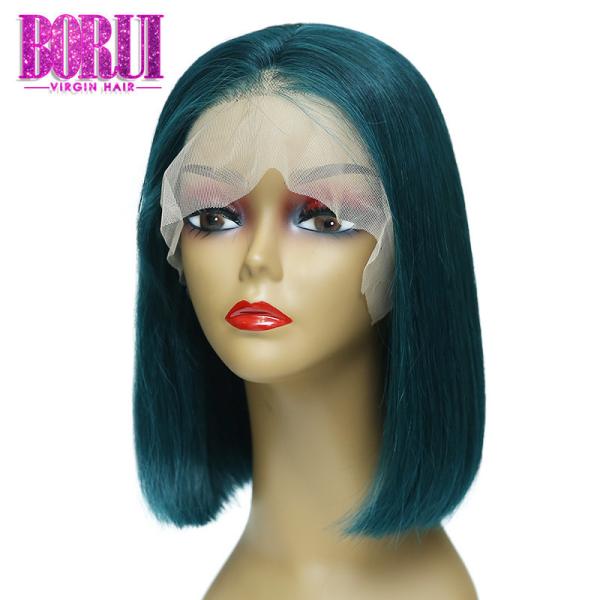 Green Colored Bob Wigs 180% Density Straight Short Dark Brazilian 10A Grade