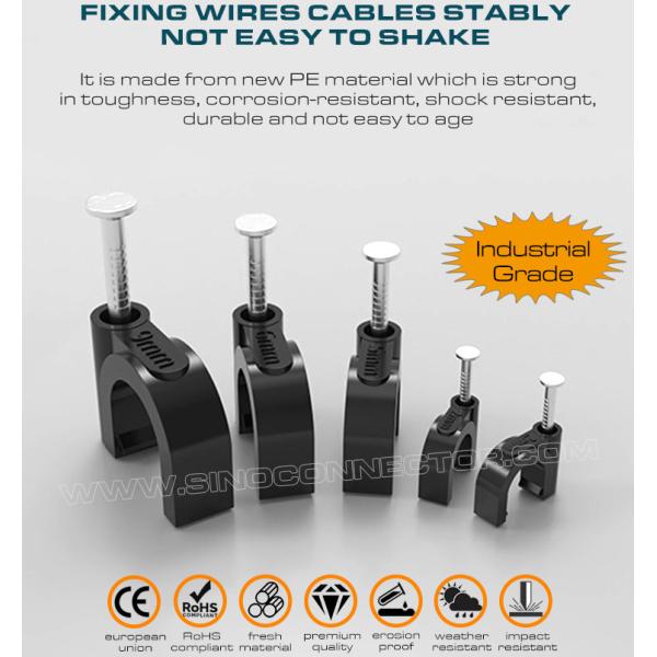 Plastic Cable Clips (Wire Clips, Nail Clips), Polyethylene (PE), Black/White, U-Shaped, K-Type, 4mm~32mm, For Wire Management Cable Clips (Wire Clips, Nail Clips), Polyethylene, Black/White, U-Shaped, K-Type, 4mm~32mm, For Cable Management