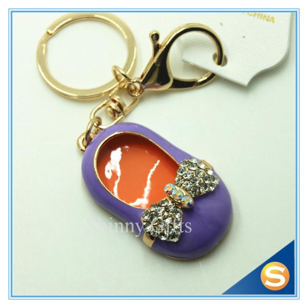 3D Cute Little Shoe Shape Rhinestone Zince Alloy Meta Keychain Rhinestone Bag Purse Key Ring Chain