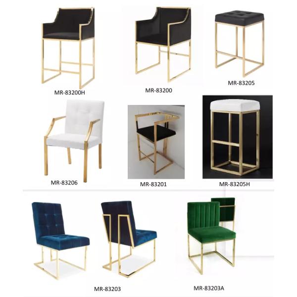 Unique Round Stainless Steel Base Velvet Dining Chair Golden chair for living room