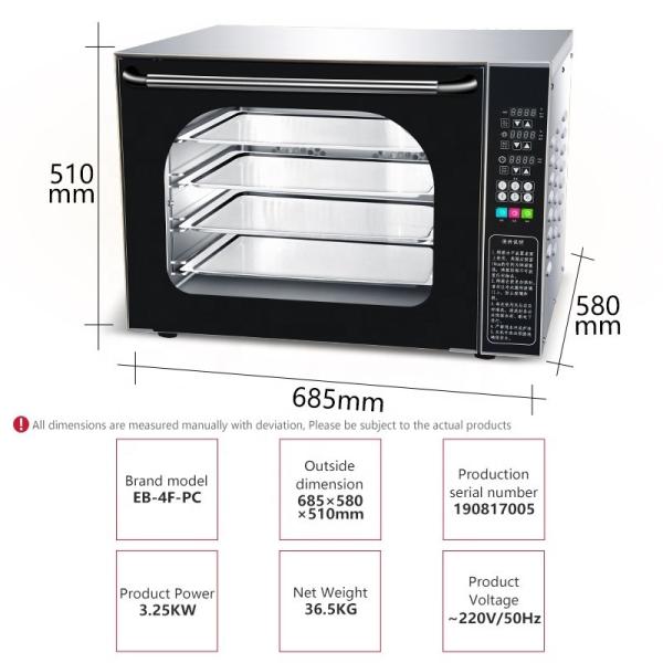 Forno de convecção de vidro digital de aço inoxidável para produção de pão de padaria