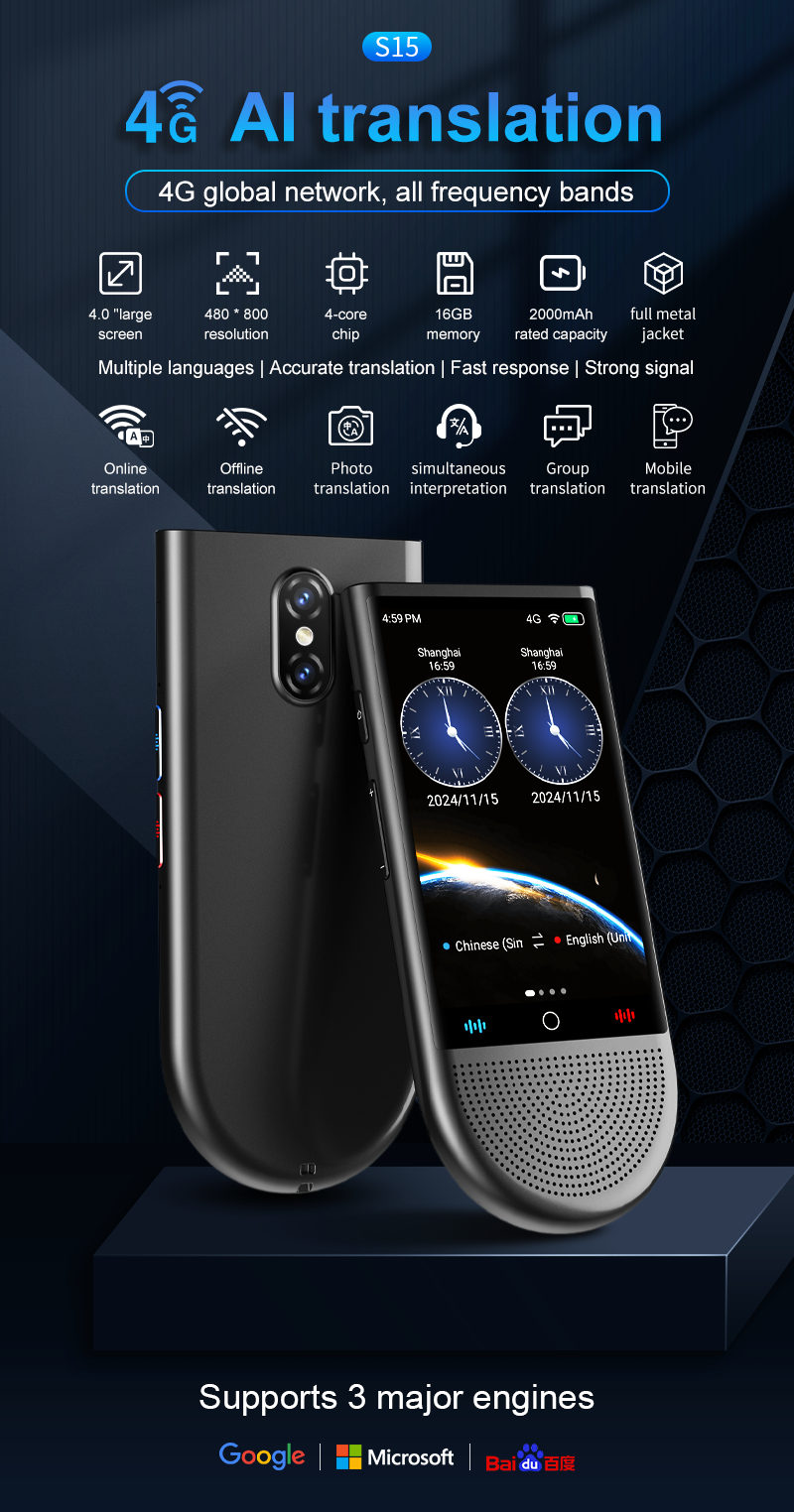 4G Simcard 2 Way Voice Translator Real Time Language Translation Device 148 Languages