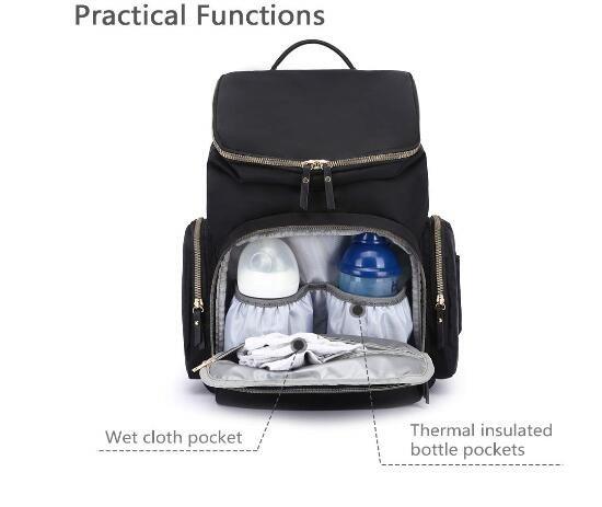 Polyester Embroidered Mummy Diaper Bag With Thermal Insulated Bottle Pockets