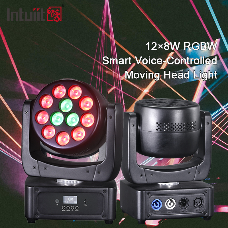 Mini LED Moving Head Stage Light 12x8W RGBW 4in1 DJ Disco Party Light Sound Active Wash Lighting for KTV Club Wedding Event
