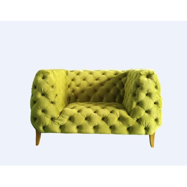 Event button tufted back wooden sofa living room upholstery sofa with armrest navy blue velvet single sofa