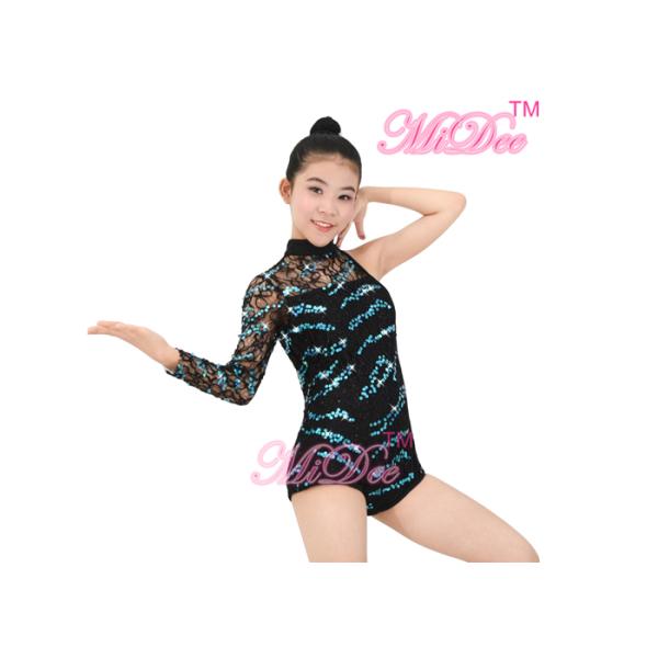 Biketard Jazz Tap Costumes One - shoulder Sleeve Lace Sequin For Gymnastic Girls