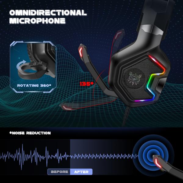 Onikuma K10 pro New PC Wired Gamer Headphones With RGB Light Gaming Headset for PS4