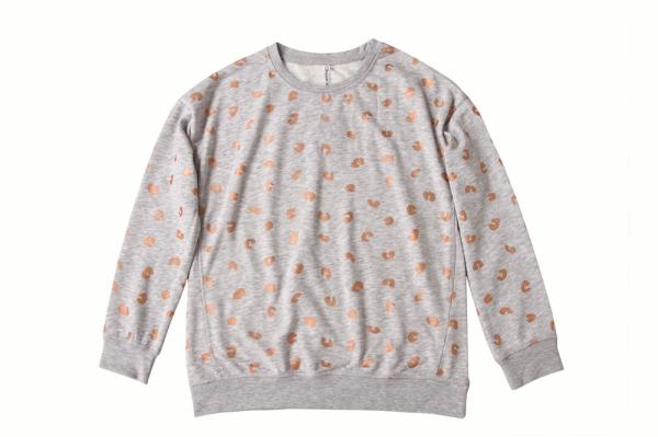 Rose Gold Foil Print Round Neck Quilted Pullover Sweater For Women