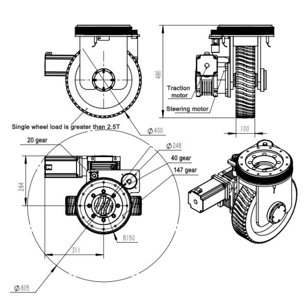 Сверхмощные колеса привода AGV колеса мотора сервопривода 48V 2KW горизонтальные