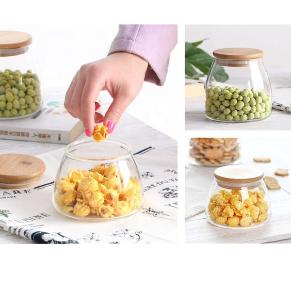 Transparent Bamboo Lid Glass Storage Jar Customized Size Kitchen Glass Canister