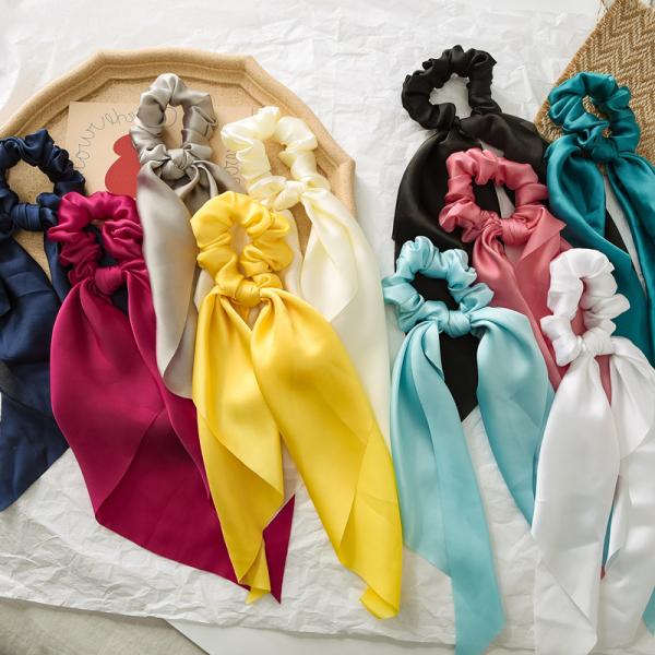 Ponytail Scarf Scrunchie Holders Imitate Silk Satin Solid Color Knotting Ribbon  28cm 20g