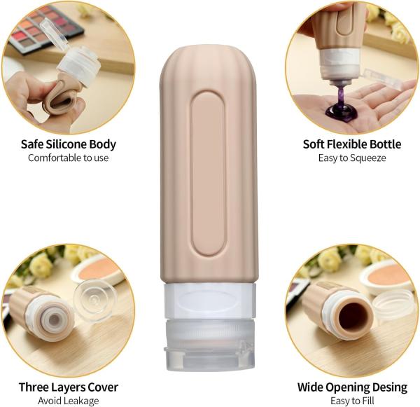 Bouteilles de toilettes de voyage en silicone compactes