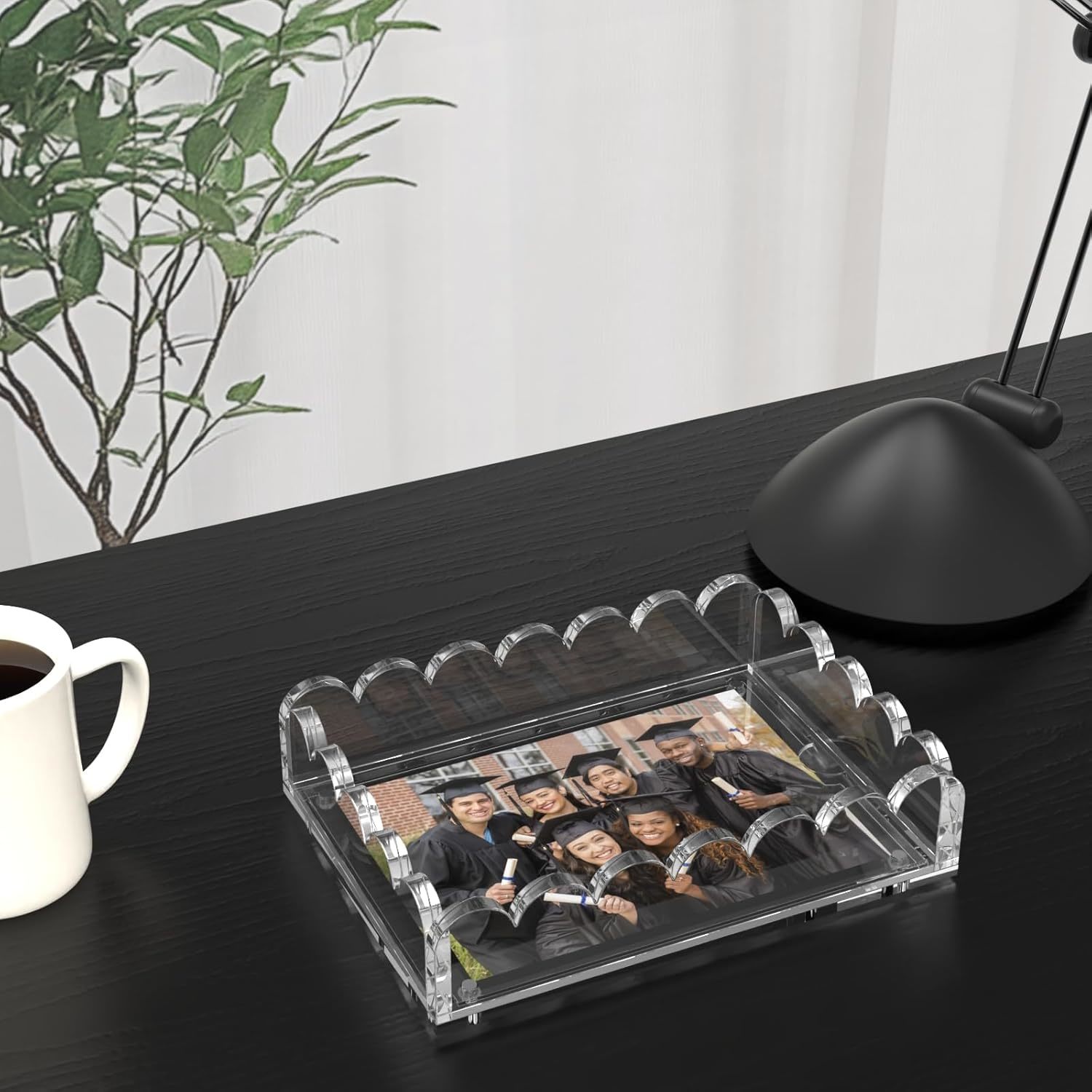 Gold Handles Clear Acrylic Display Tray Spill Proof Serving For Coffee Table
