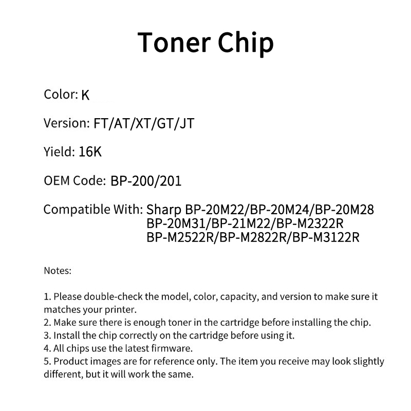 Compatible BP FT200 201 Toner Chip Sharp For BP 20M22 BP 20M24 BP 20M28