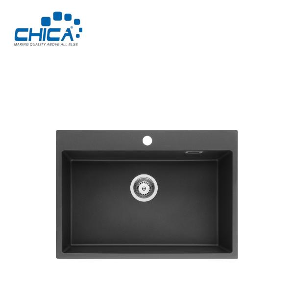 Single Bowl Solid Surface Acrylic Topmount Granite Quartz Kitchen Sink Granite Composite Kitchen Sink For House