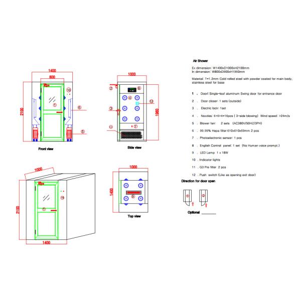Вертикальные ливни воздуха чистой комнаты с алюминиевым управлением дверей качания пультом управления ИК