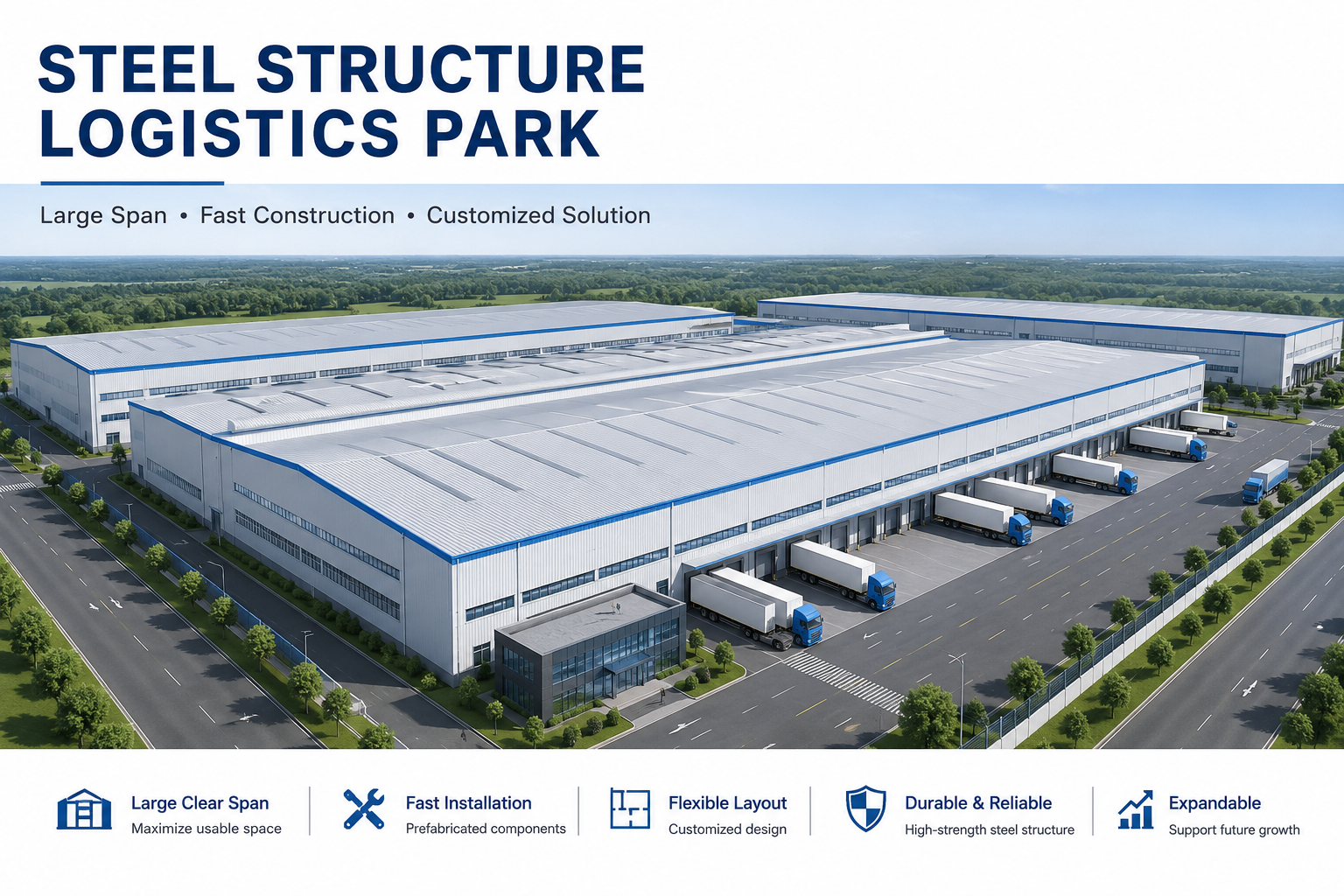 Prefabricated Steel Structure Logistics Park Large-Span Warehouse Distribution Center