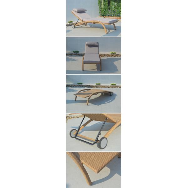 Outdoor Wicker Sun Lounger Contemporary Patio Chaise Lounge with Wheels and Cushions