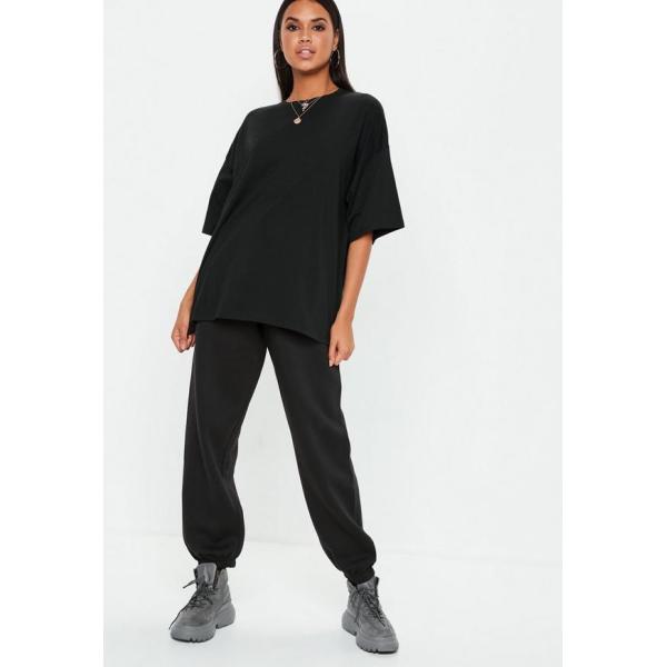 Logo Custom Black Drop Shoulder Oversized T Shirt Clothing Women