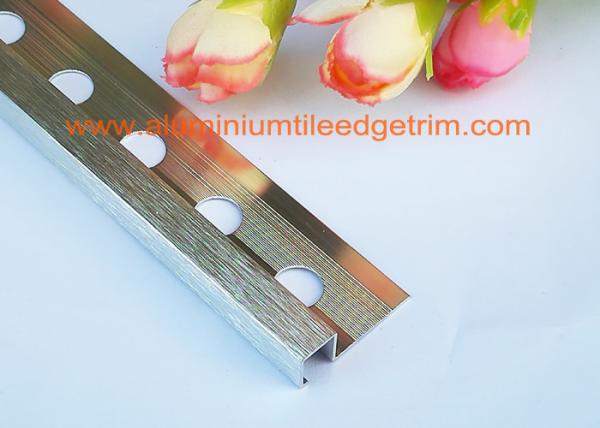Durable Chrome Aluminium Square Edge Tile Trim Brushed Silver Finish Surface