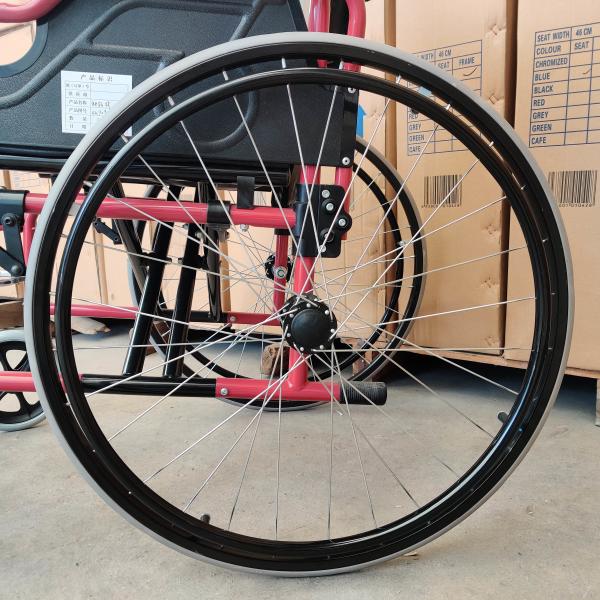 Color Coating Folding Steel Wheelchair With Flip Up Desk Armrest Detachable Footrest