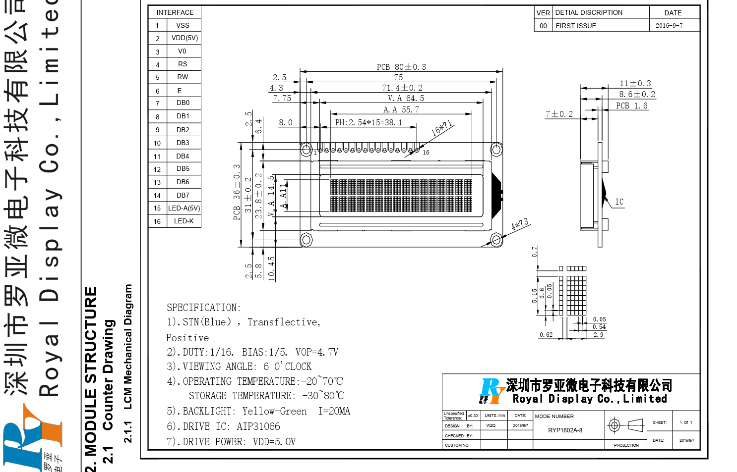 16х2 символа 6 часов Посмотреть направление LCD панель с Aip31066 Диспетчер IC