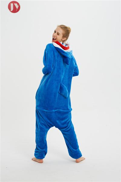 Wholesale Warm Fleece Animal Heated  Pajamas Cheap Sexy Adult Blue Shark Onesie