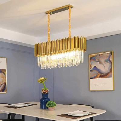 Rectangular Gold Plated Clear Crystal Ceiling Lamp , Large Hanging Chandelier Lighting