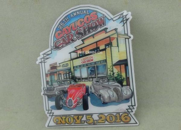 Brass Stamped Soft Magnet Fridge Souvenir Badge , Customized Metal Car Emblem