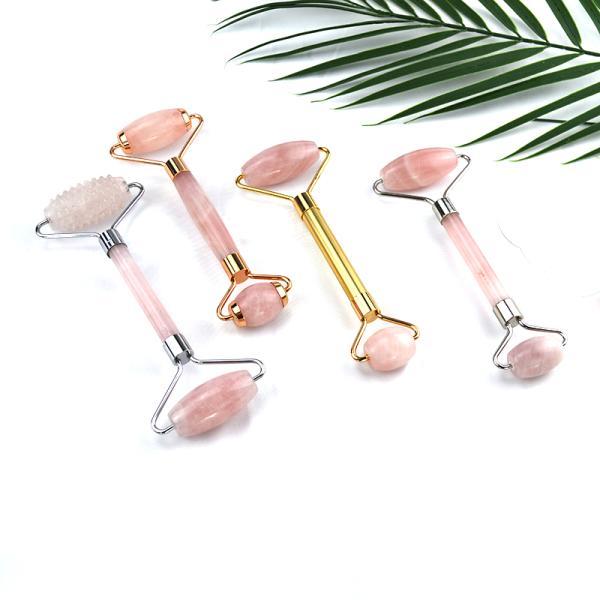 Anti Aging Facial Roller Rose Quartz Gua Sha Massage Roller for Face Accessory