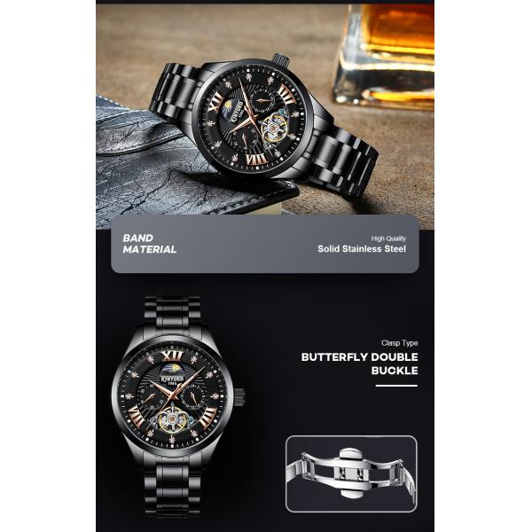 KINYUED High Quality Custom Waterproof Watch Watch Buckle Stainless Steel Automatic Mechanical Watch Men