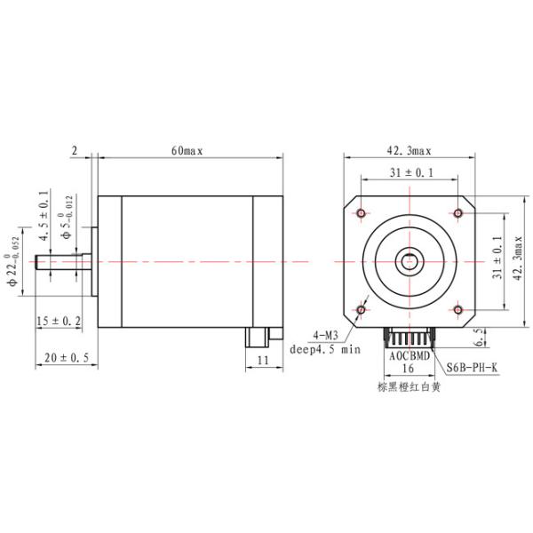 1.2A Robot Arm Nema 17 Stepping Motor 1.8 Degree 2 Phase High Precision