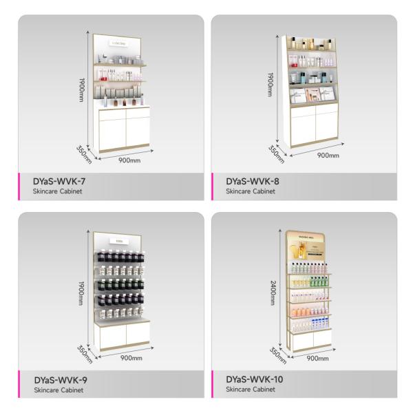 Skincare Display Fixtures White Wooden Sample With Island Embedded Light Strip For Branding Shop Stand And Premium Store Interior Design