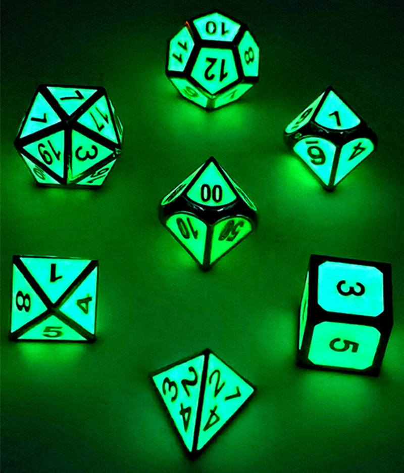 Zinc Alloy Glow in the Dark Metal Dice Set for DND Games with Customizable Logo