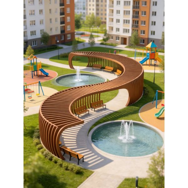 Creative Free Form Curved Corridor Sculptural Walkway Art For Luxury Real Estate Commercial