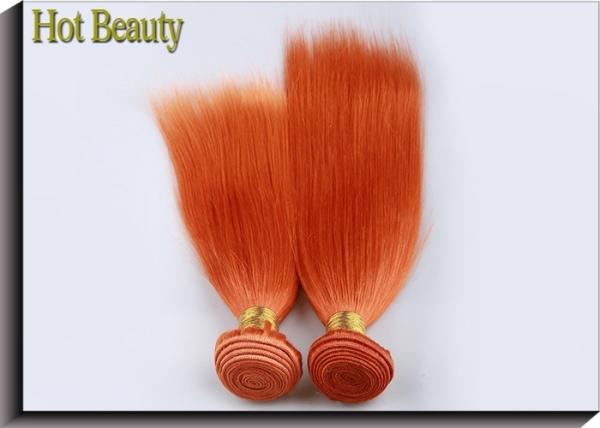 Orange Virgin Human Hair Extensions 12 Inch Double Stitch Weft Single Drawn
