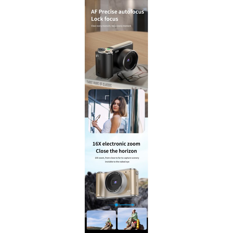 4K Vintage Digital Camera 64MP with Autofocus 16x Digital Zoom 3.0 Inch IPS Screen 1200mAh Battery for Vlog  As Christmas Gift