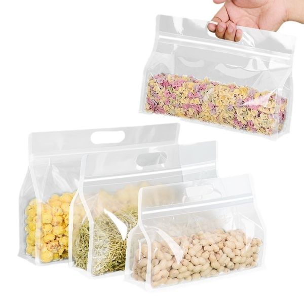 Customizable Food-Grade Transparent/Frosted Flat Satchel Self-Sealing  Plastic Bags Carry Handle For Food Packaging