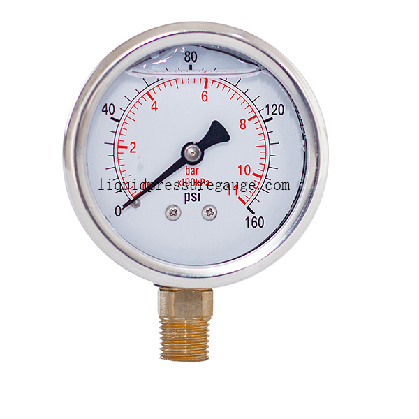 Fluid Vacuum 11 Bar 160 Psi Liquid Filled Pressure Gauges 304 SS