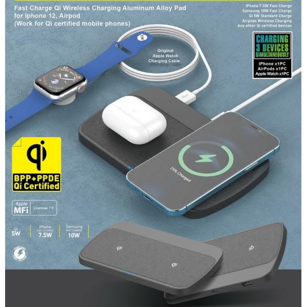 5 bobinas se doblan la aleación de aluminio de carga inalámbrica del cojín de Qi 15W 10W 7.5W