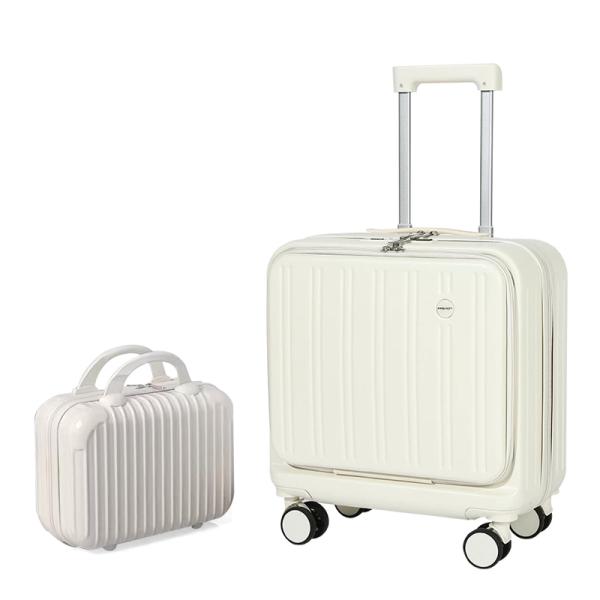 2-piece set ABS hard shell luggage 18-inch carry-on luggage Wet and Dry Separation TSA lock spinner wheel suitcase ,USB -charging multi-functional front opening cup holder trolley case laptop bag