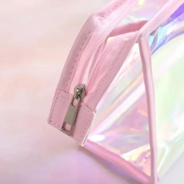 Logo Print Custom Holographic PVC Makeup Zipper Bag