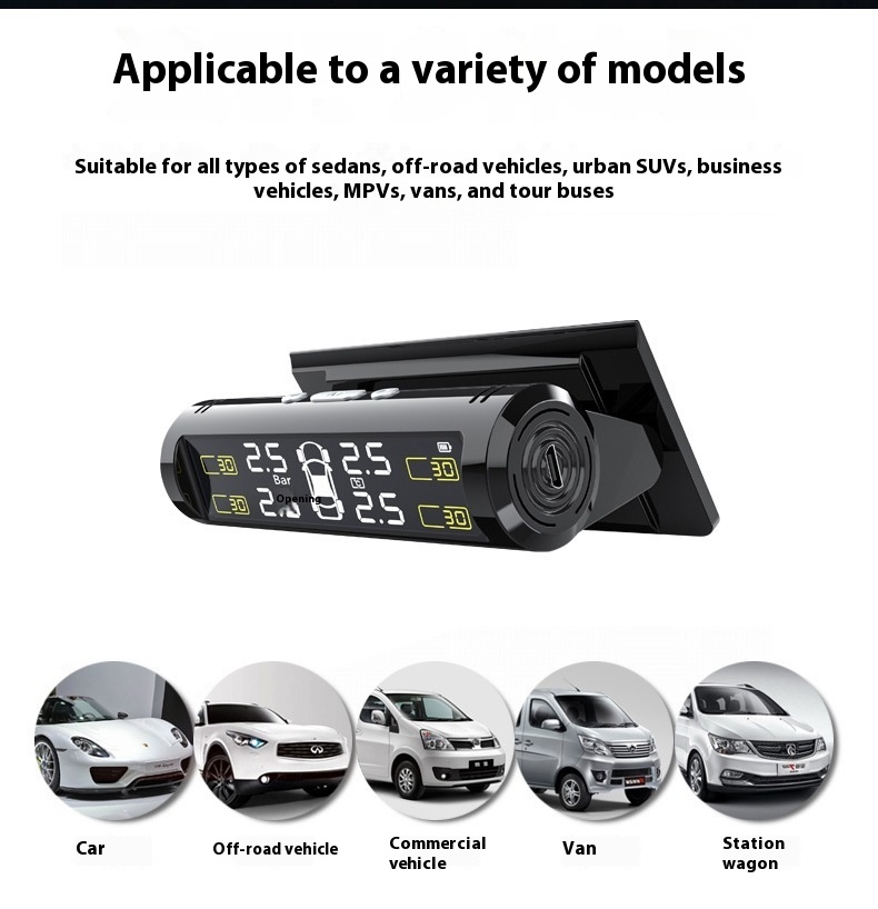 JYS Smart Hidden Universal Fit Car Solar TPMS Internal/External Tire Pressure Temperature Detection 5V 1Y Warranty 4 in