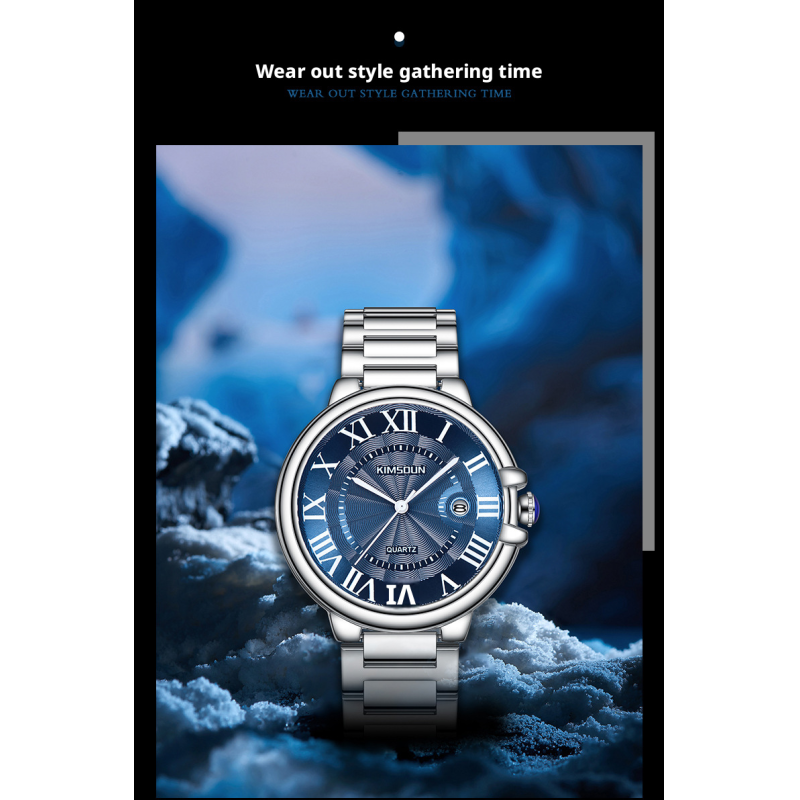 Men Roman Numeral Dial Business Quartz Watch Stainless Steel Bracelet Luminous Waterproof Calendar Dress Wristwatch Silver Gold Multi Color Options