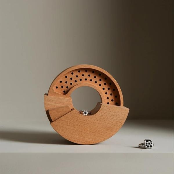 Personalized Jewelry Box Rotating Jewelry organizer Wooden Earrings Holder Unique Round Jewelry Case Gift for Her Annersay