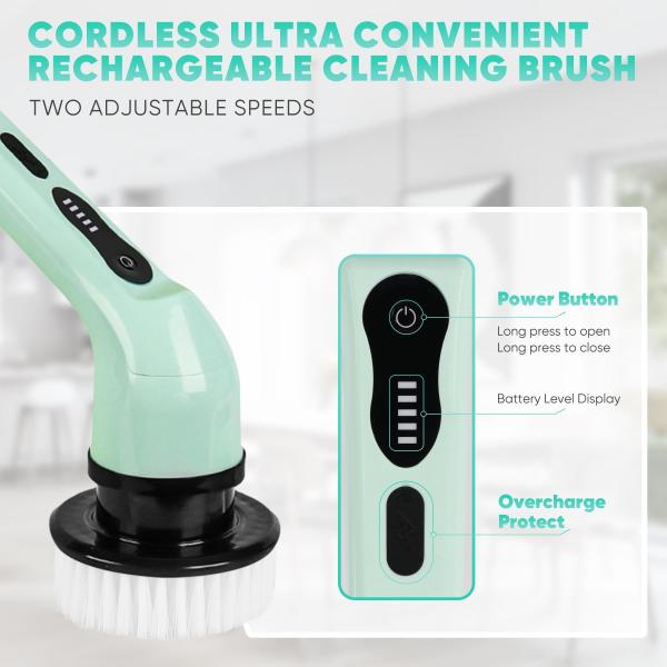 9 Replaceable Brush Heads Electric Spin Scrubber with Adjustable Detachable Handle