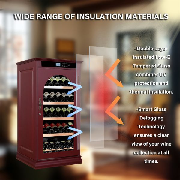 Premium Red Wood Wine Cooler with Smart Digital Temperature Control and Lockable Glass Door