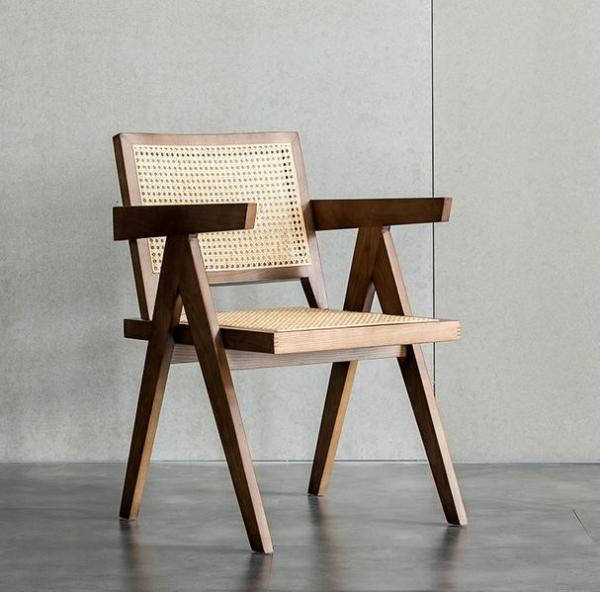 Simple Nordic wood rattan dining chair Korean sitting room balcony lounge chair coffee shop negotiation chair